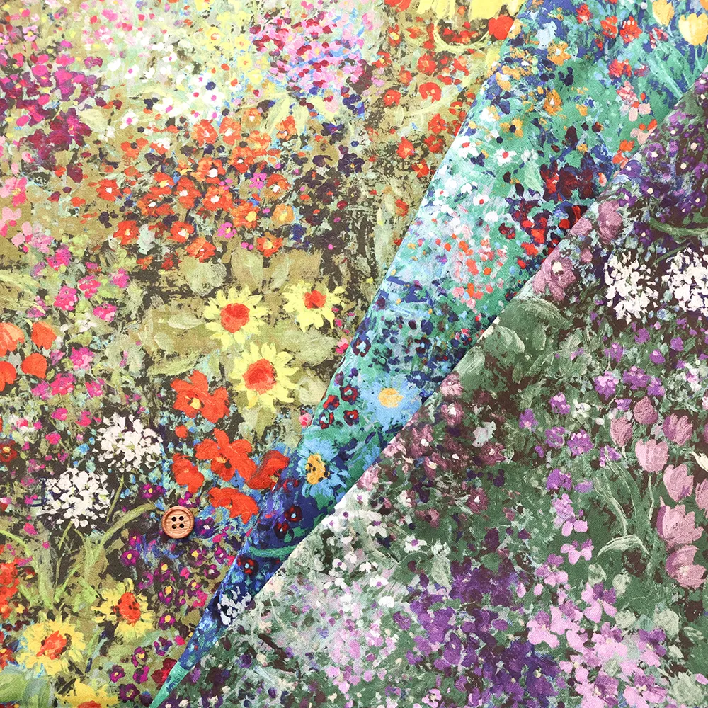 コットン60ローンインクジェットプリント生地　油絵風フラワー