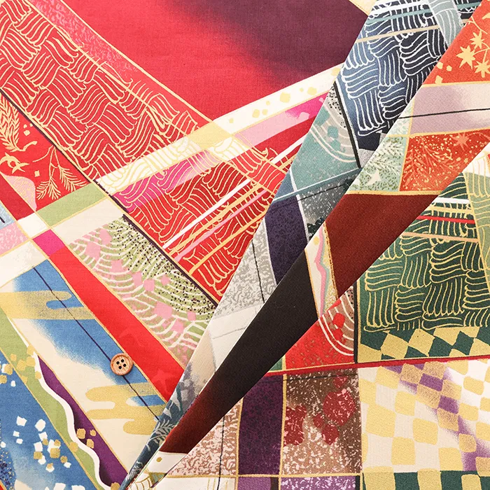 コットンシャーティングラメプリント生地　和調