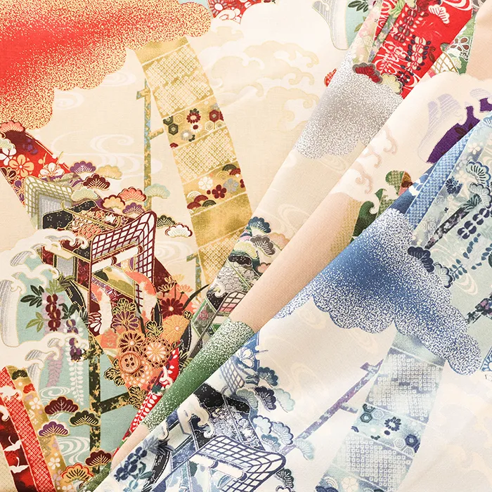 コットンシャーティングラメプリント生地　和調