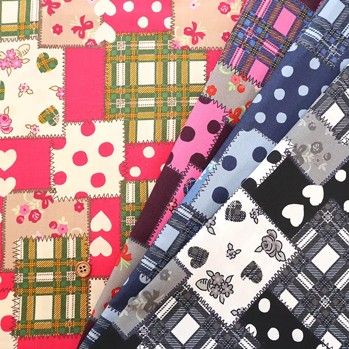 コットンシャーティングプリント生地　チェックパッチワーク