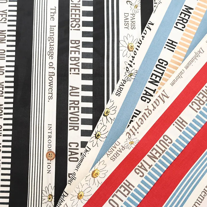 チンツ加工コットンシャーティングプリント生地　小関鈴子コレクション　フラワーストライプ