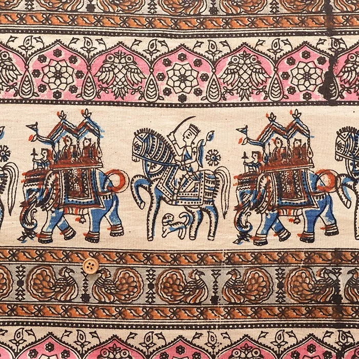 インド製　コットンカラムカリプリント生地　ゾウ