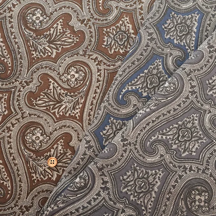 綿チリメンプリント生地　ペイズリー