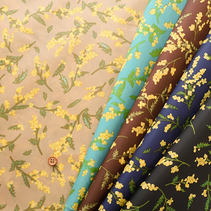 撥水加工ナイロンタフタプリント生地　ミモザ(2-051-my1100)