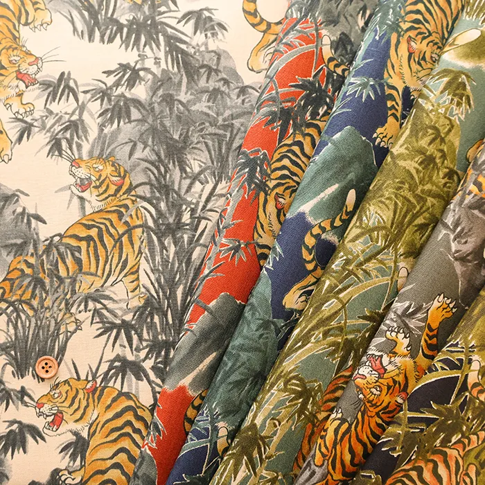 コットンシーチングプリント生地　ヴィンテージ風　虎
