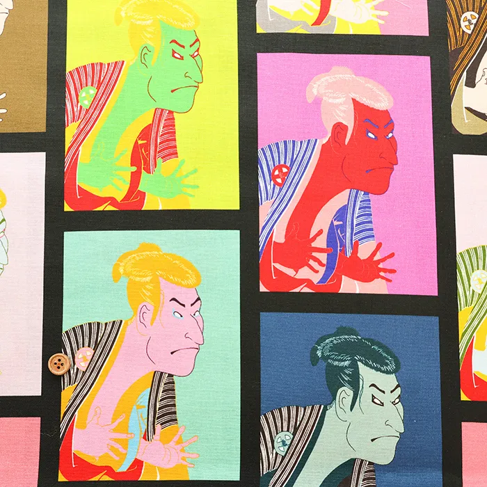 中国製　コットンシーチングインクジェットプリント生地　歌舞伎