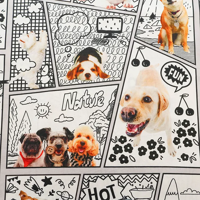 中国製　コットンシーチングインクジェットプリント生地　コミックドッグ