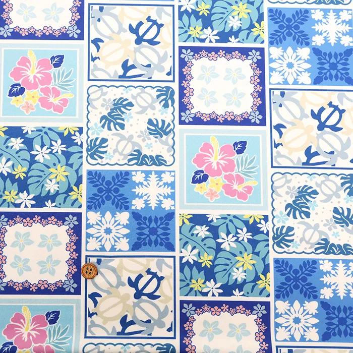 中国製　ポリエステルインクジェットニットプリント生地　MLT×COSMO　ハワイアン