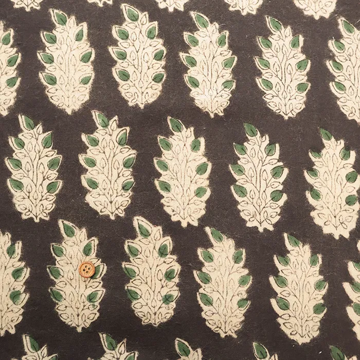 インド製　ブラッシング加工　C/Lシーチングブロックプリント生地