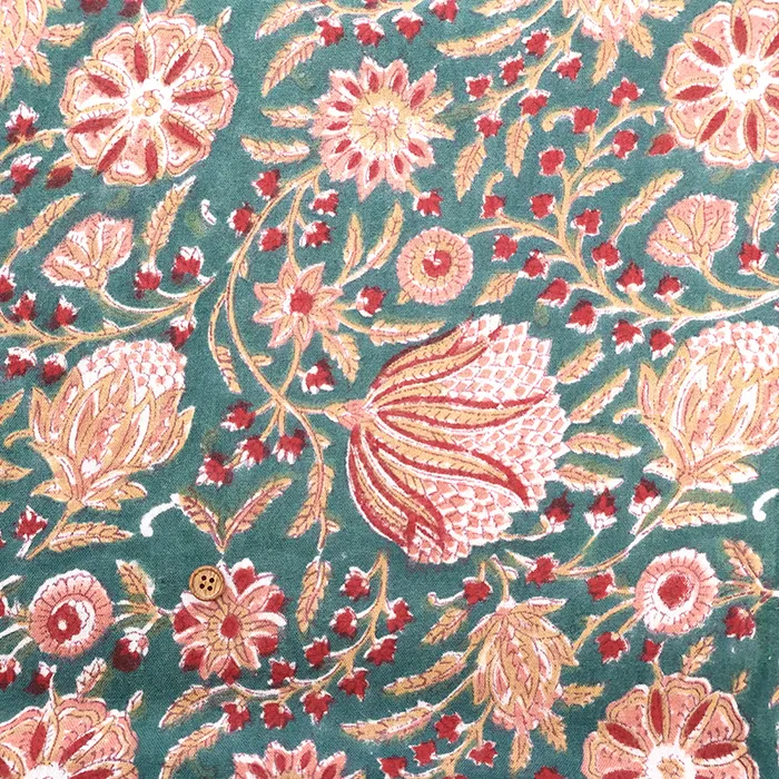 インド製　ブラッシング加工　C/Lシーチングブロックプリント生地