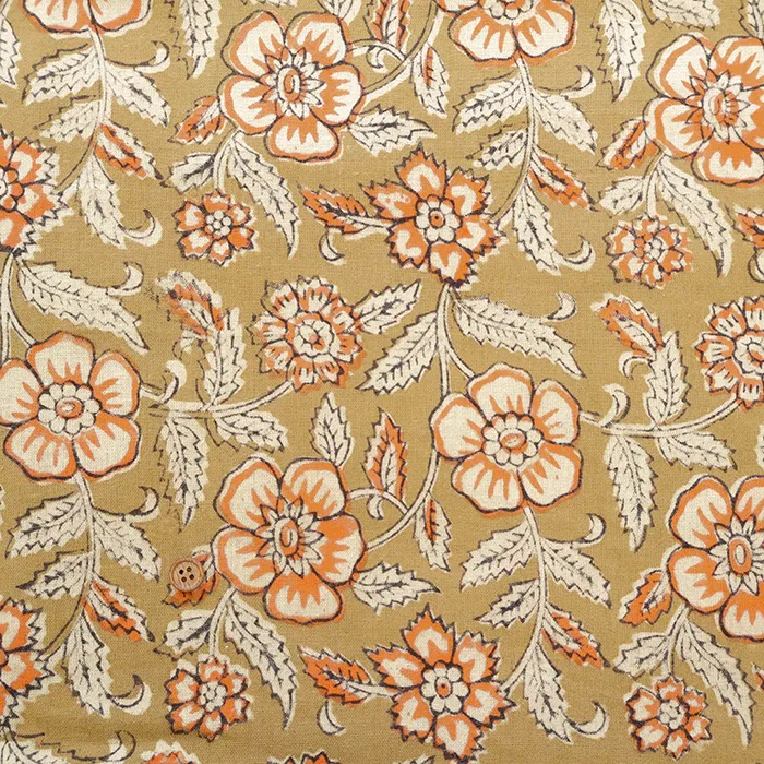 インド製　ブラッシング加工　C/Lシーチングブロックプリント生地