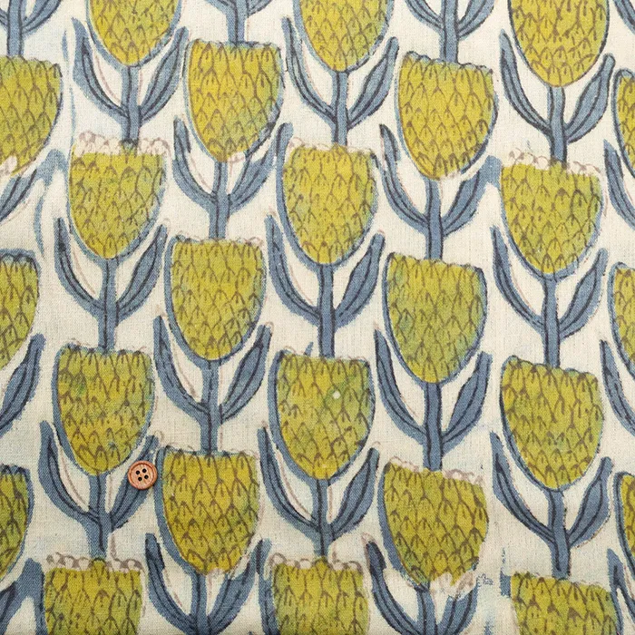 インド製　ブラッシング加工　C/Lシーチングブロックプリント生地