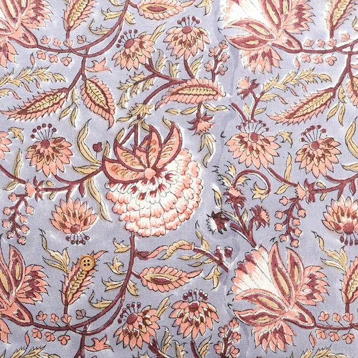 インド製　ブラッシング加工　C/Lシーチングブロックプリント生地