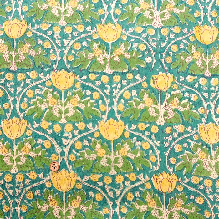 インド製　ブラッシング加工　C/Lシーチングブロックプリント生地