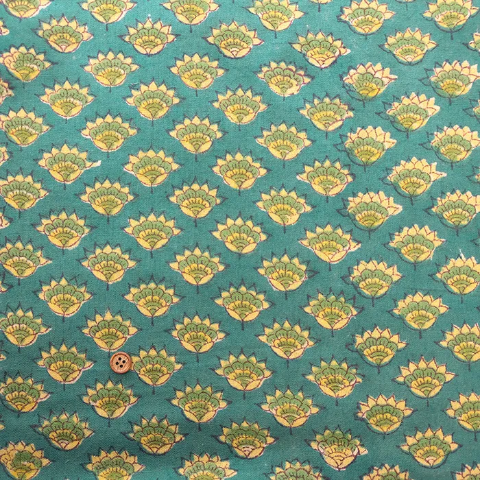 インド製　ブラッシング加工　C/Lシーチングブロックプリント生地