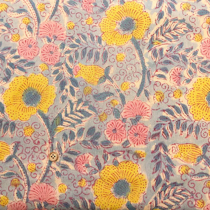 インド製　ブラッシング加工　C/Lシーチングブロックプリント生地