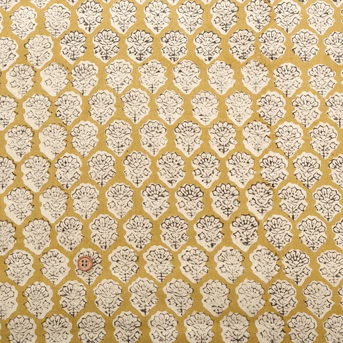 インド製　ブラッシング加工　C/Lシーチングブロックプリント生地