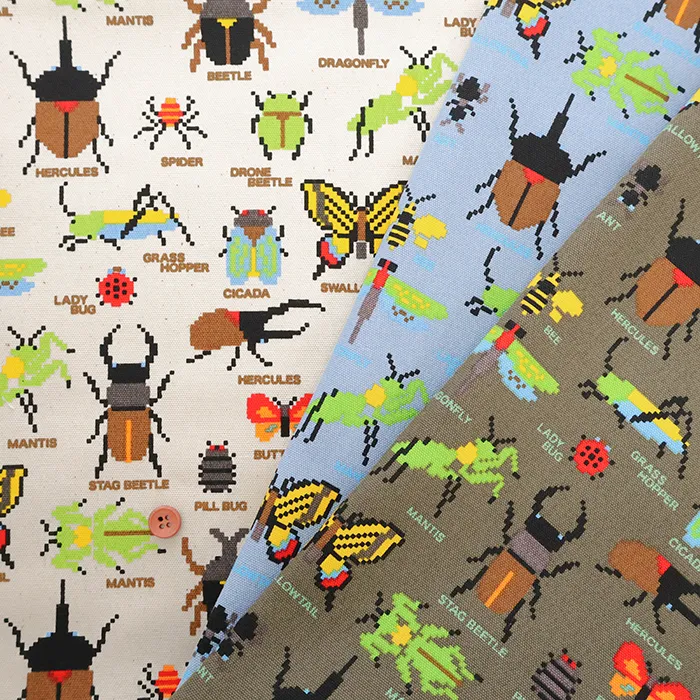 コットンオックスプリント生地　ドット昆虫