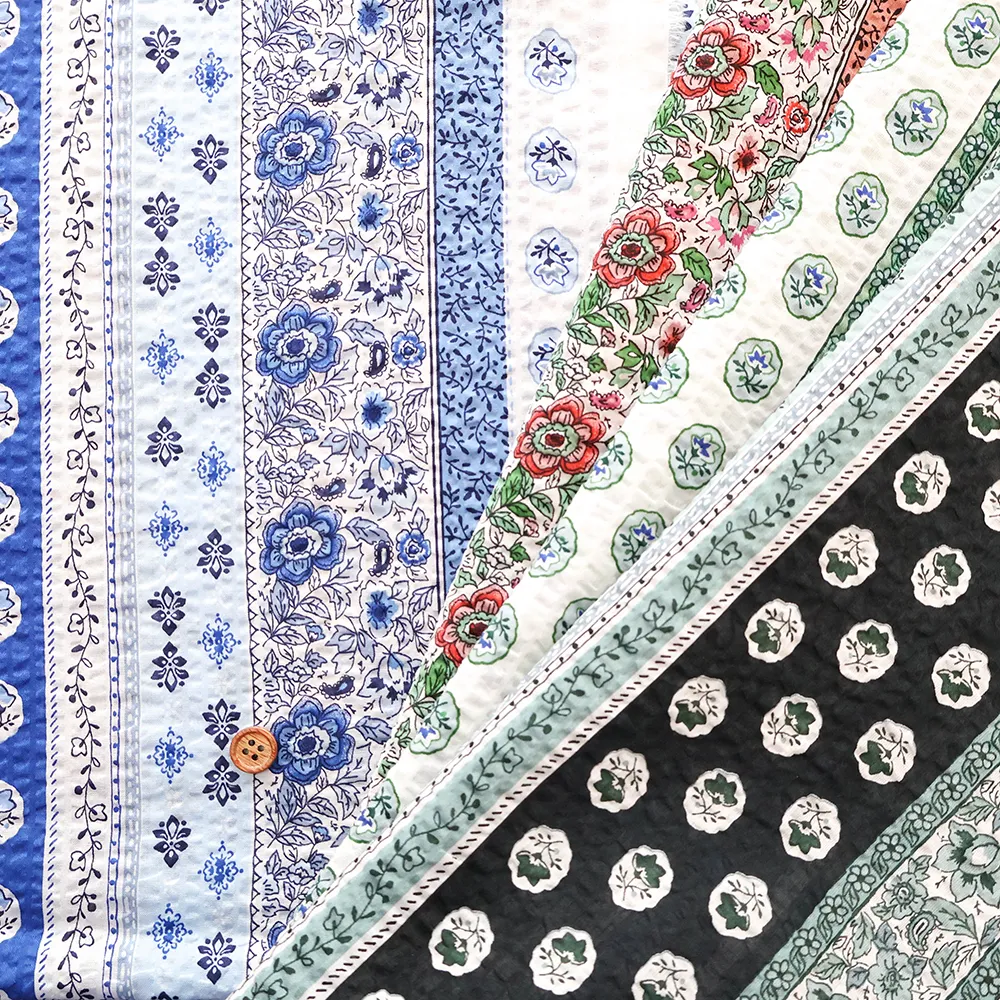 コットン80ローンリップルプリント生地　プロバンスストライプ