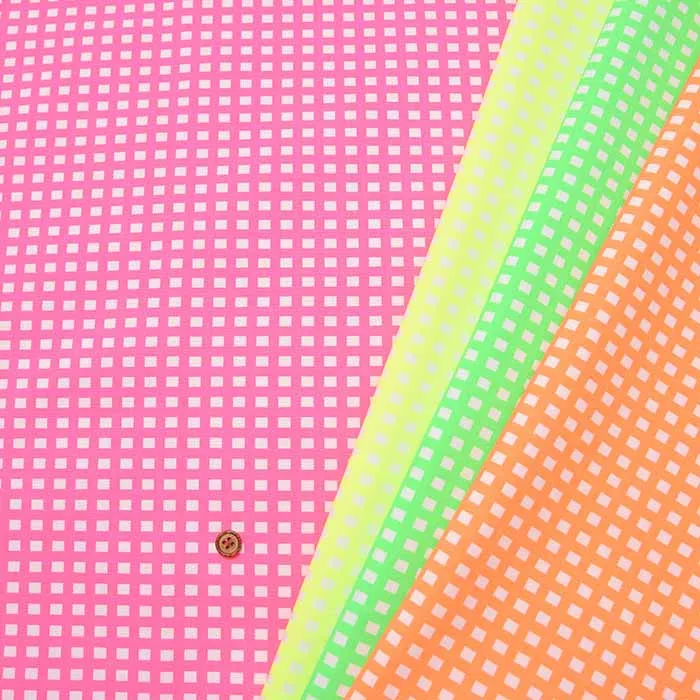 コットンオックスプリント生地　蛍光チェック