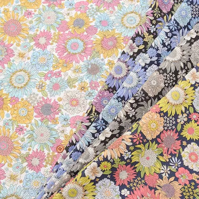 撥水加工　ナイロンオックスプリント生地　フラワー(2-060-ne-80007-13)