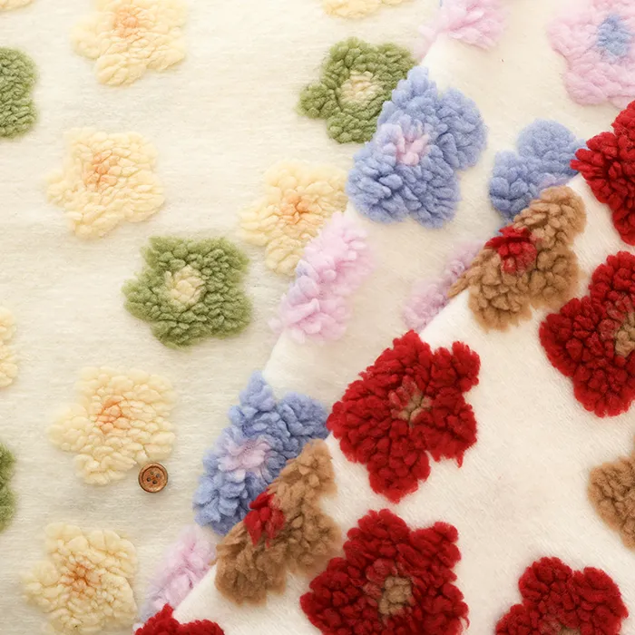 中国製　ポリエステルフリースジャガード生地　フラワー