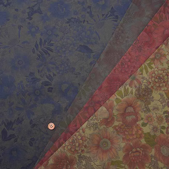 コットンブロードプリント生地　overdye フラワー