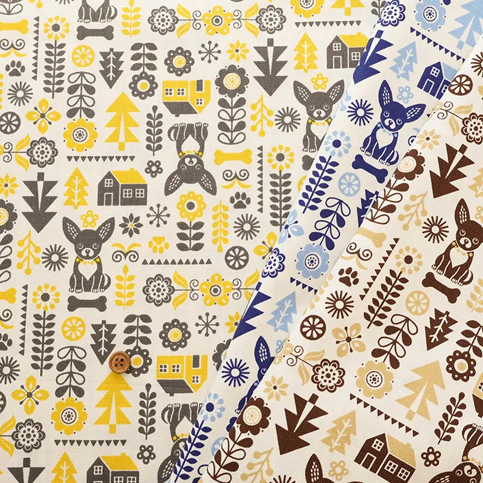 コットンオックスプリント生地　チワワ