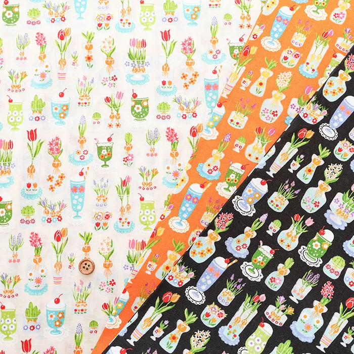 コットンスケアプリント生地　キュレトロ・パーティー　レトログラス