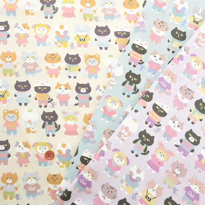 コットンCBプリント生地　Nuance Kids　ネコ