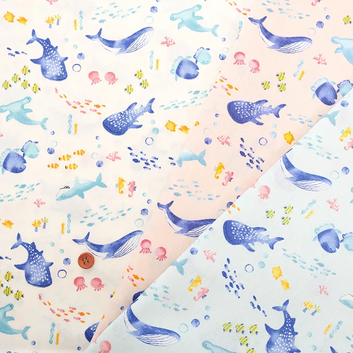 コットンCBプリント生地　Nuance Kids　海の生きもの