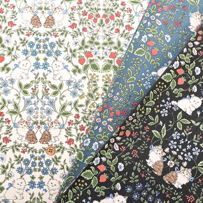 コットンキャンバスプリント生地　キャット