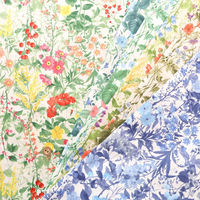 コットン高密度80ローンプリント生地　フラワー