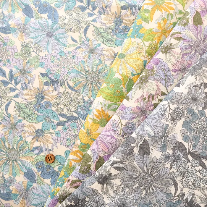 コットンダブルガーゼプリント生地　フラワー