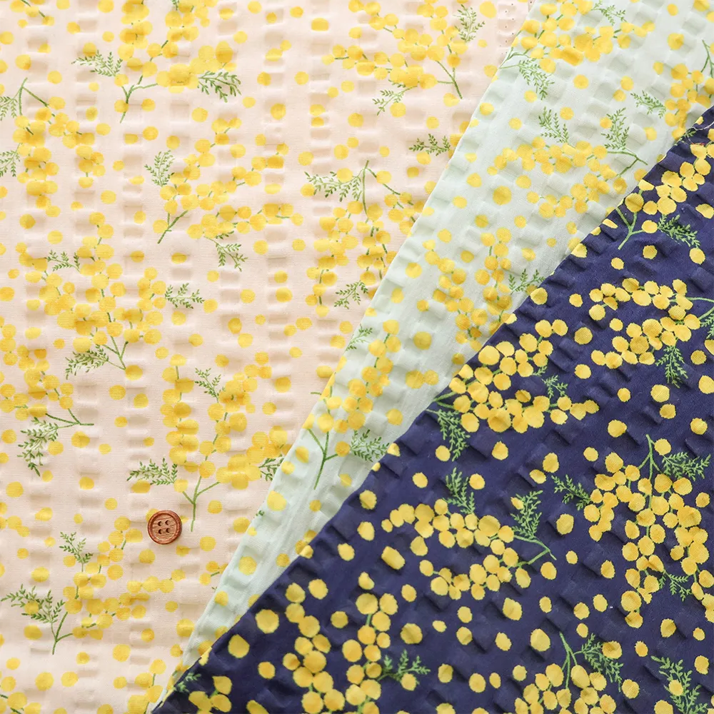 コットンリップルプリント生地　ミモザ