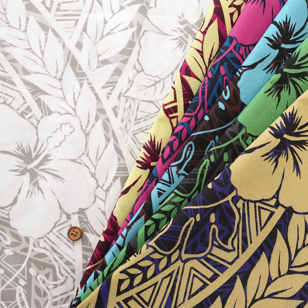 T/Cハワイアンプリント生地　ハイビスカス