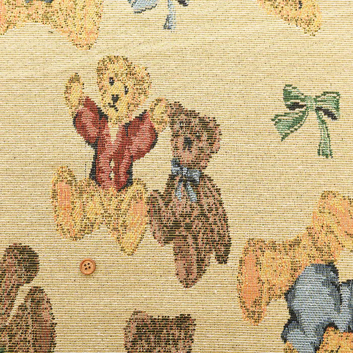 中国製　ポリエステルゴブランジャガード生地　クマ×リボン（h-069-2160-4）