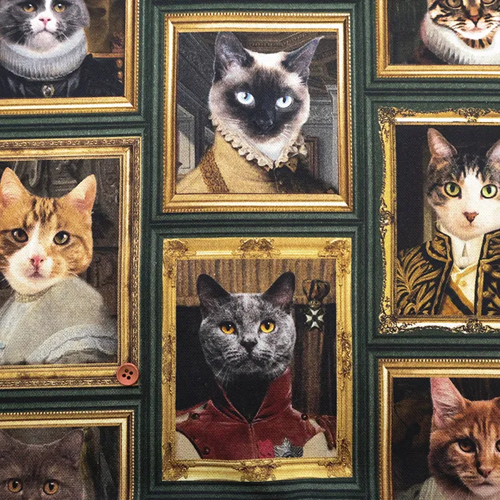 オランダ製　コットンW巾プリント生地　ネコ