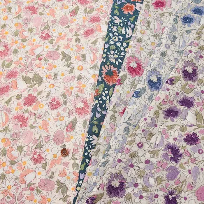 コットンスケアプリント生地　スケッチフラワー