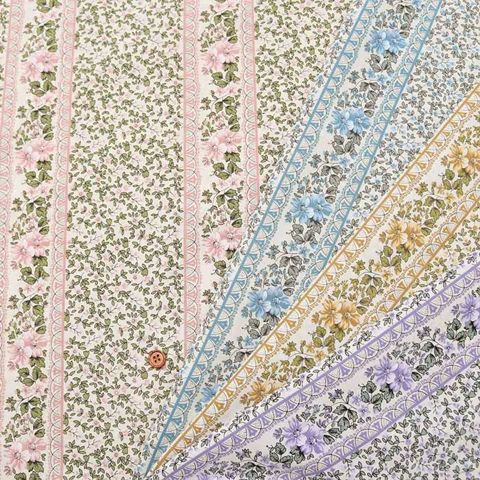 コットンスケアプリント生地　フラワーストライプ