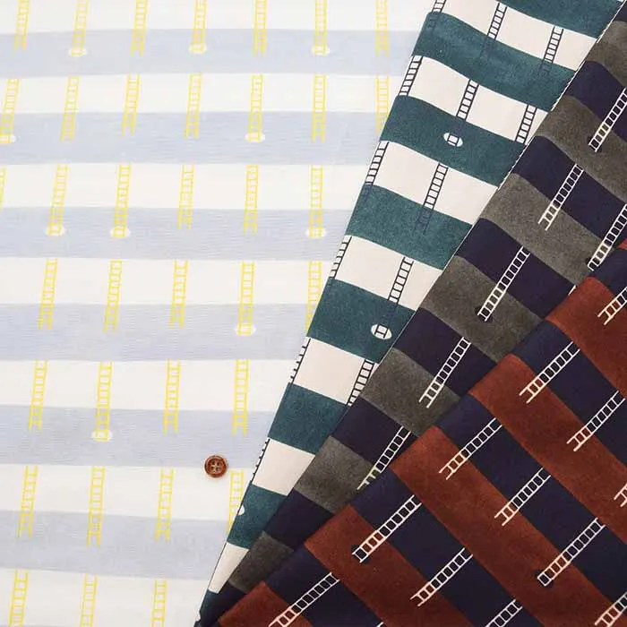 コットンオックスプリント生地　MUDDY WORKS　ラダー