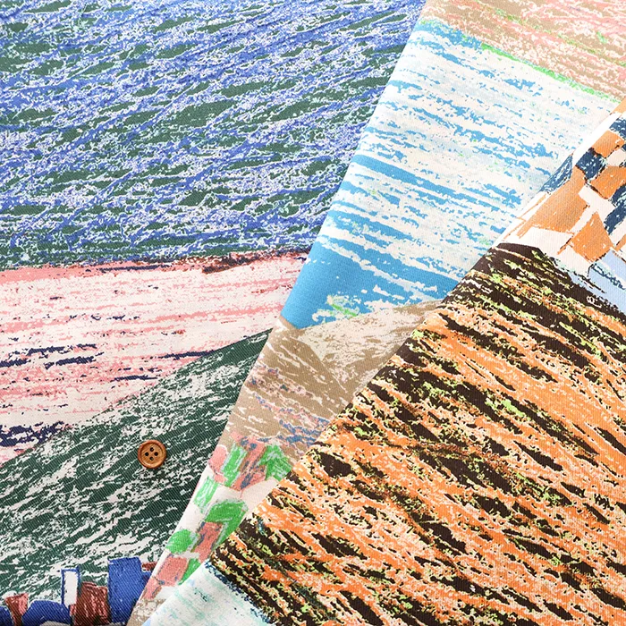 コットンビエラプリント生地　KESHIKI　Lake and City