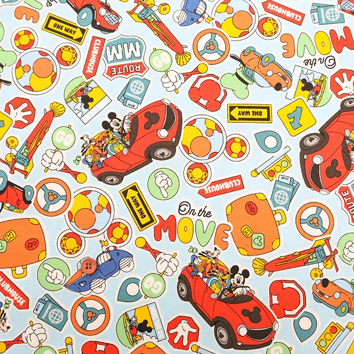 コットンオックスプリント生地　ミッキー＆フレンズ車