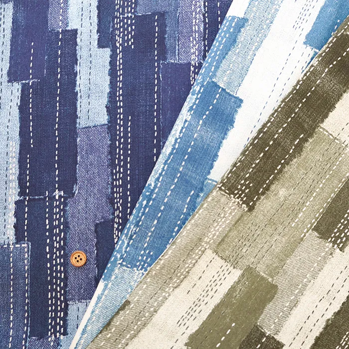 コットンツイルプリント生地　刺し子調パッチワーク２