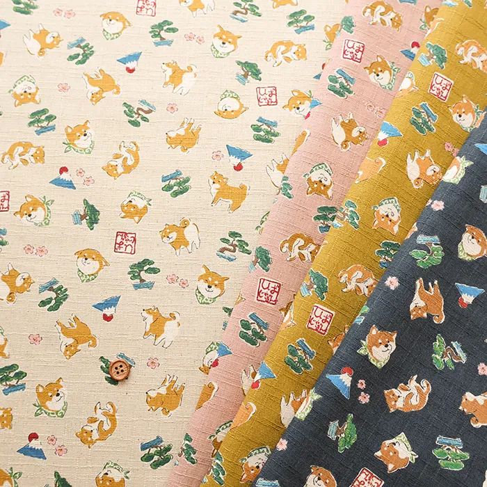 コットンドビープリント生地　Funny Dog JAPAN Shiba(1-098-yka-31060-2)