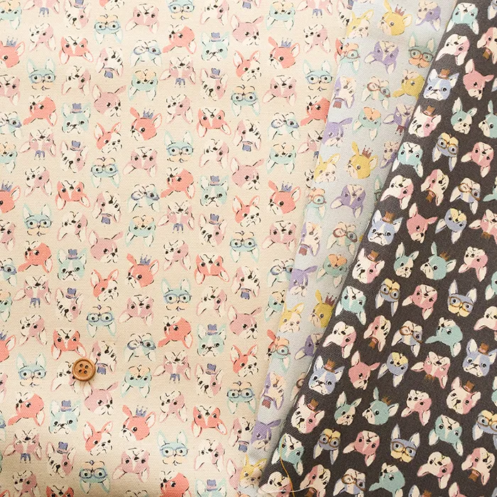 コットンオックスプリント生地　ちびプリ　フレンチブル