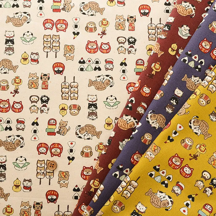 コットンオックスプリント生地　チビプリ　アニマルオールスターズ