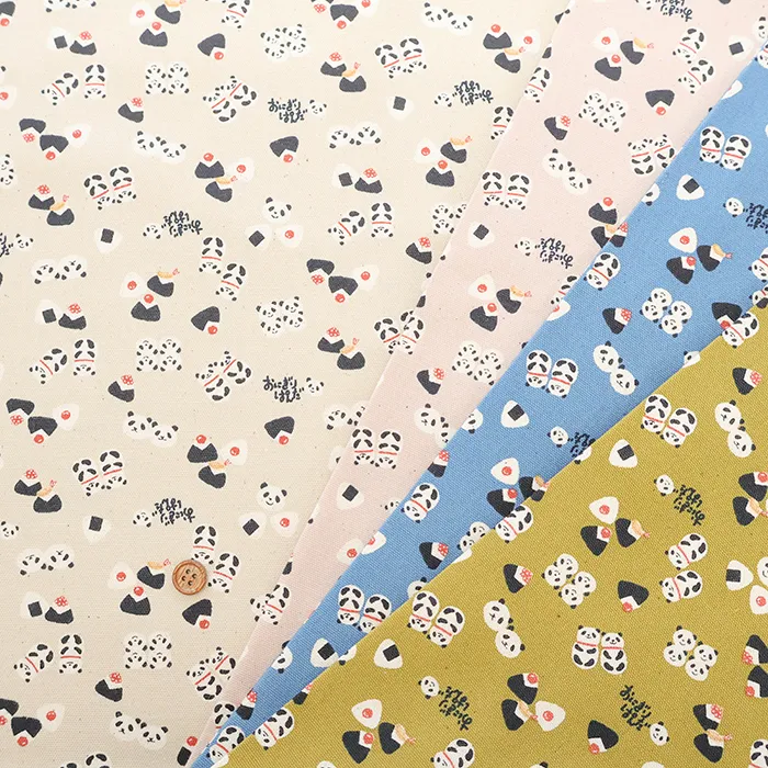 コットンオックスプリント生地　ちびぷり　おにぎりパンダ