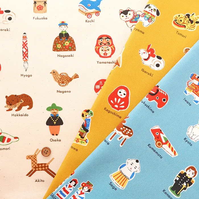 コットンオックスプリント生地　ご当地シリーズ　郷土玩具
