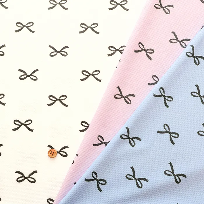 中国製　接触冷感　ウェットクールプリント生地　リボン